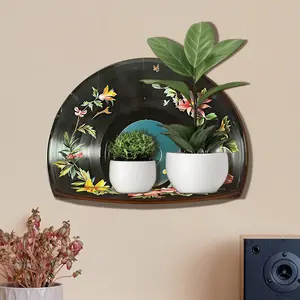 1pc Wooden Vinyl Record Wall Decor, Hand Painted Floral Chinoiserie Album Posters Wall Storage Shelf, Vintage Records Wall Decor for Bedroom Living Room, Flower Lover Gift, Elegant Record Decor Home Decoration