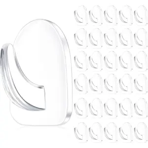 30 Pieces Clear Adhesive Wall Hooks for Hanging, Transparent Reusable Seamless Hooks Small Acrylic Sticky Hangers with Non Marking Sticker for Kitchen Bathroom Bedroom Office
