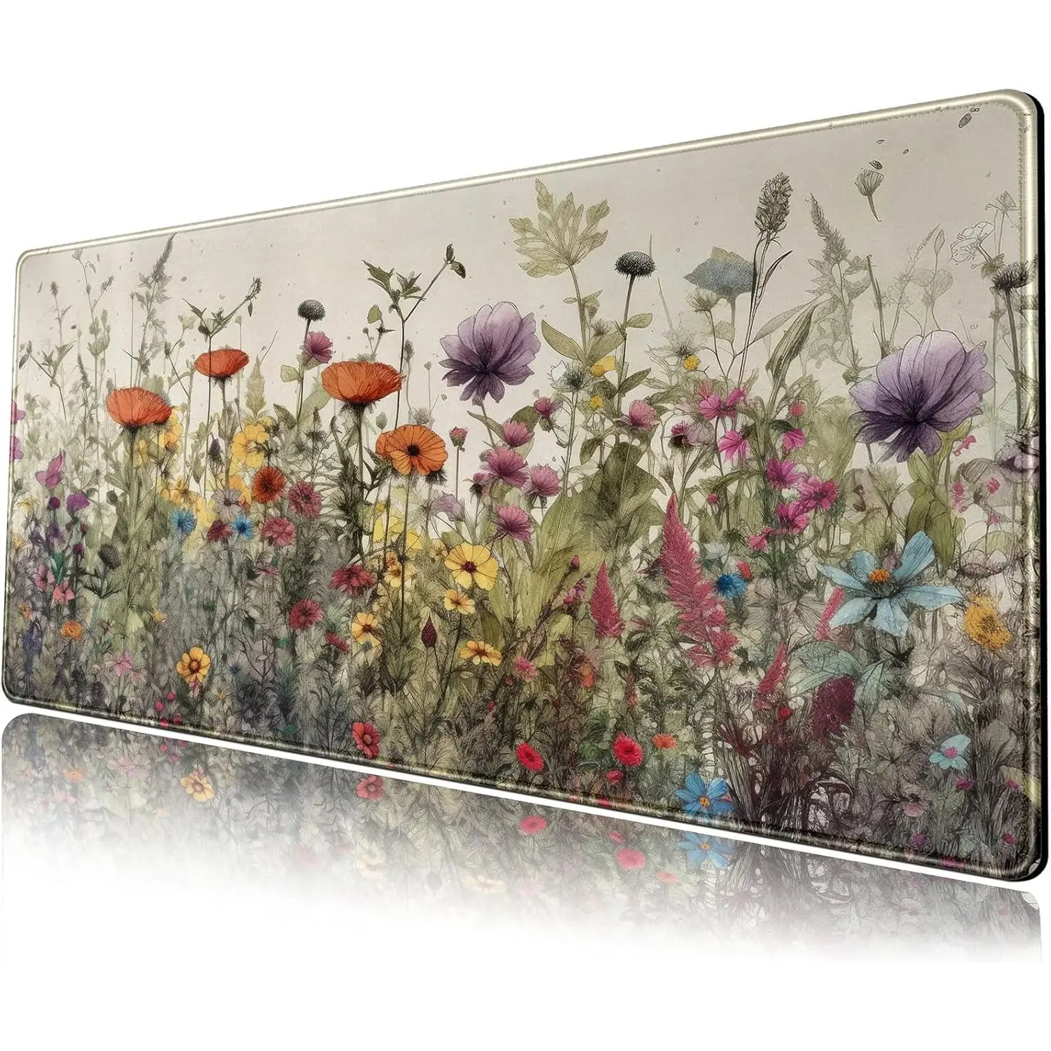 Watercolor Flowers Desk Mat Floral Boho XL Mouse Pad Large Mousepad Extended Vintage Aesthetic Laptop Keyboard Mat Cute Gaming Desk Pad Mouse Mat 24"x14" Office Desk Decor for Women