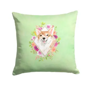 Carolines Treasures  14 x 3 x 14 in. Corgi Green Flowers Fabric Decorative Pillow