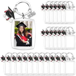 Class of 2026 Graduation Gift Photo Insert Keychain Picture Frame Keyring with 2026 Grad Hat for University College