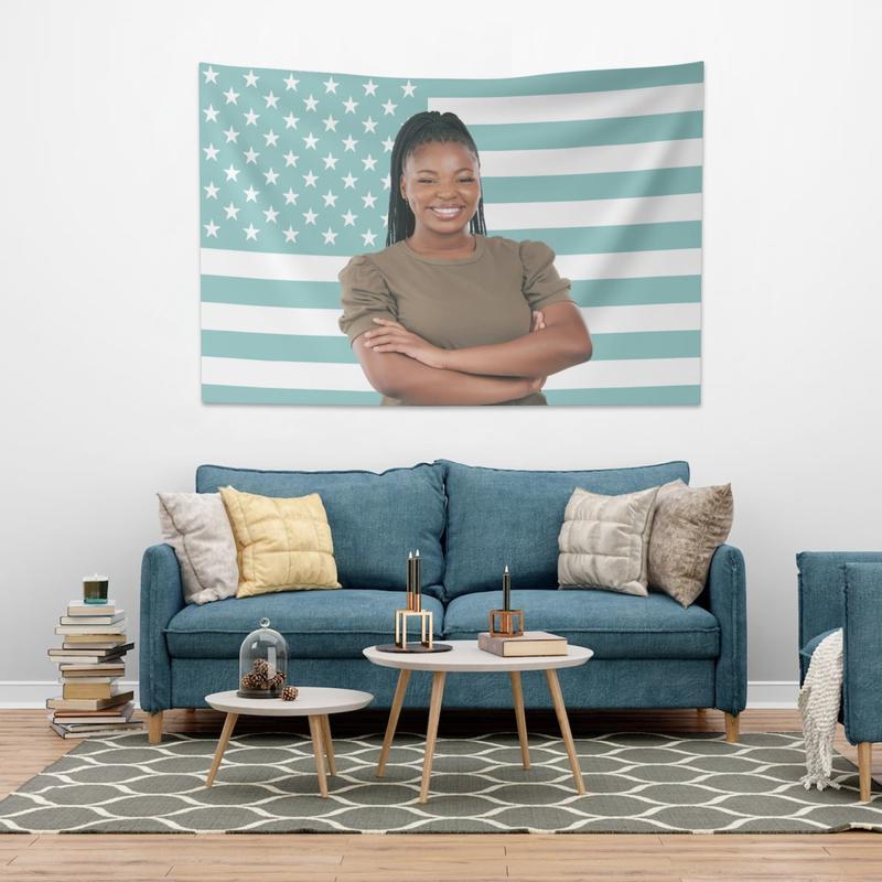Tapestry  Custom Cyan America Tapestry 3X5 Ft Personalized Flags Design Your Image Funny Tapestry Poster For Decorate Clubs, Concerts, Bars, University, Dormitories, Living Rooms, Bedrooms