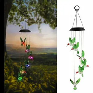 Color-Changing LED Solar Powered Hummingbird Wind Chime Lights Yard Garden Decor