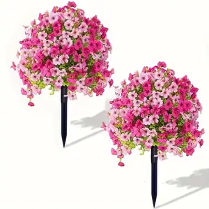 2 sets, high-quality outdoor simulation green tree belt ground stake straight plug flower, anti-ultraviolet plastic material, including ground stake bracket - suitable for garden, terrace, four-season decoration