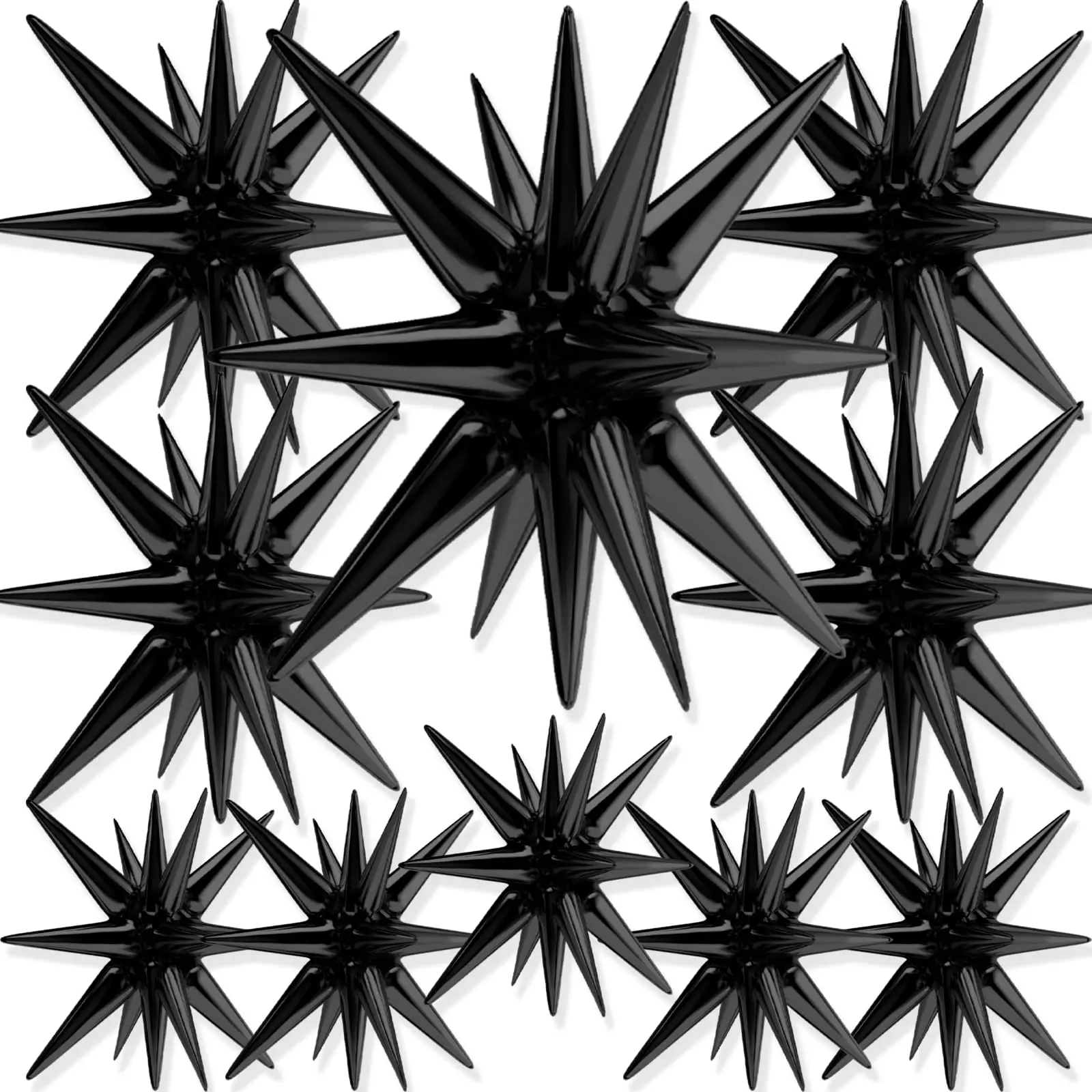 PartyWoo 42-Piece Black Star Foil Balloons Set - 10pcs of 27in/22in Sizes, Aluminium Round & Spike Mylar Balloons for Graduation, Birthday Decorations