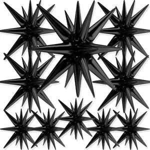 PartyWoo Black Star Foil Balloons 10pcs Different Sizes Pack of 42 27 22 Inch Large Black Explosion Spike Explosion Mylar Balloons for Graduation Birthday Anniversary Retirement Party Decorations