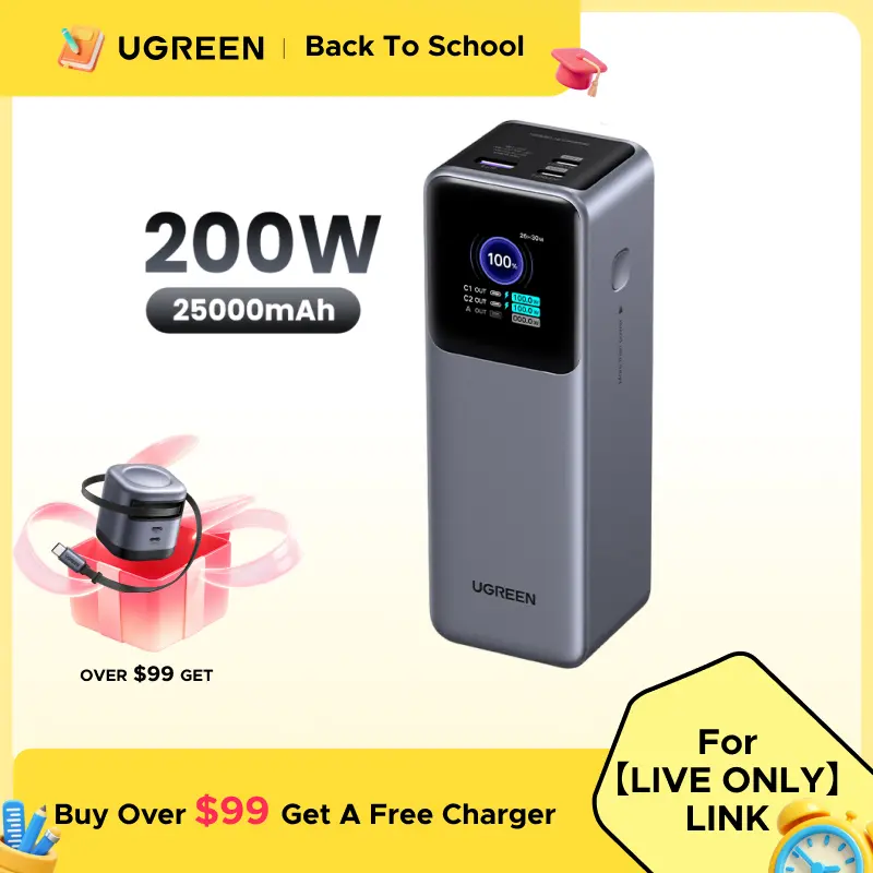 [LIVE ONLY] UGREEN Power Bank 25000mAh 200W, 20000mAh 130W, 12000mAh 100W Fast Charging Powerbank, 65W Charger PD Super Fast Charging For iPhone 17/16/Macbook Air/Pro Lenovo Laptop, with LED Display Screen, TikTokHolidayHaul