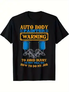 Men's Auto Body Painter T-Shirt with Protective Gloves Compatibility - Workwear-Ready Spray Gun Design, Splatter Pattern, Round Neck Casual Tee for Automotive Detailing & (Black/White, Machine Washable) - Apparel