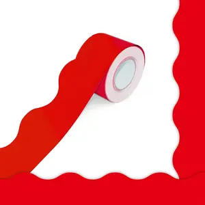 60 Feet Pure Red Scalloped Rolled Bulletin Board Border Trim, Wavy Line Design Decoration for School Classroom & Offices
