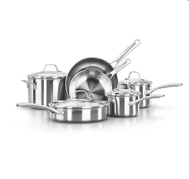 Calphalon Stainless Steel 10-Pc Cookware Set, Pots and Pans, Kitchen Cookware, Fry Pan, Saucepan, Stockpot, Stainless Kitchenware, Cooking Set, Home Cookware, Complete Set