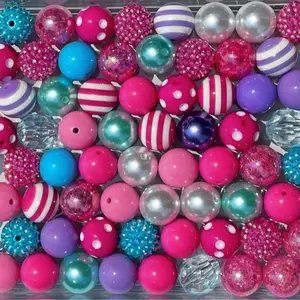 Cotton Candi Mix 20mm Bubble Gum Bead Mixes Chunky Bead Mixes for Jewelry Making Key Chains Pens Durable Plastic Round Beads