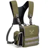 MOXULE Multifunctional Chest Bag for Hunting, Birdwatching - Water-Resistant Nylon Binocular Harness, Adjustable Strap, Magnetic Closure, 3 Mesh Side Pockets, Compartments, Detachable Cover, Lightweight 1-Hand Access Unisex Green & Wolf Brown Outdoor Gear
