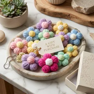 Aesthetic Handmade Puffy Yarn Flower Charm • Cute Pastel Flower Keychain for Bags, Keys & Gifts