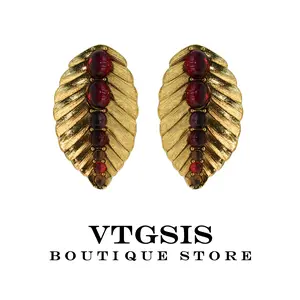 Botanic Glam Leaf Earrings: Gold-Tone w/ Vibrant Gemstone Blooms. Effortlessly Chic Accessory to Elevate Any Outfit. Be Bold, Add Timeless Refinement!