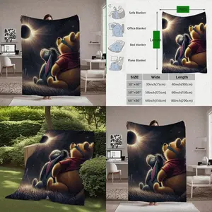 Pooh Bear Theme Blanket for Party Gathering Soft Comfortable Warmth Ideal for Camping Travel Outdoor Use Cartoon Pattern Light Beige Color Perfect Choice as Valentine's Day or Christmas Gift
