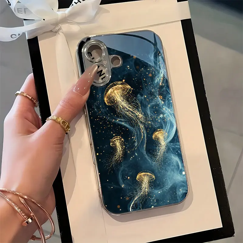 Gold Medusa Case for iPhone 17 Pro Max 16 Pro Max 15 Plus 14 13 12 11 Samsung S26 S25 S24 S23 S22 S21 Plus S20FE A16 A56 Glass Electroplated Edge Premium Fashion Design Lens Protection Wear-Resistant Straight Edge Shock Absorption