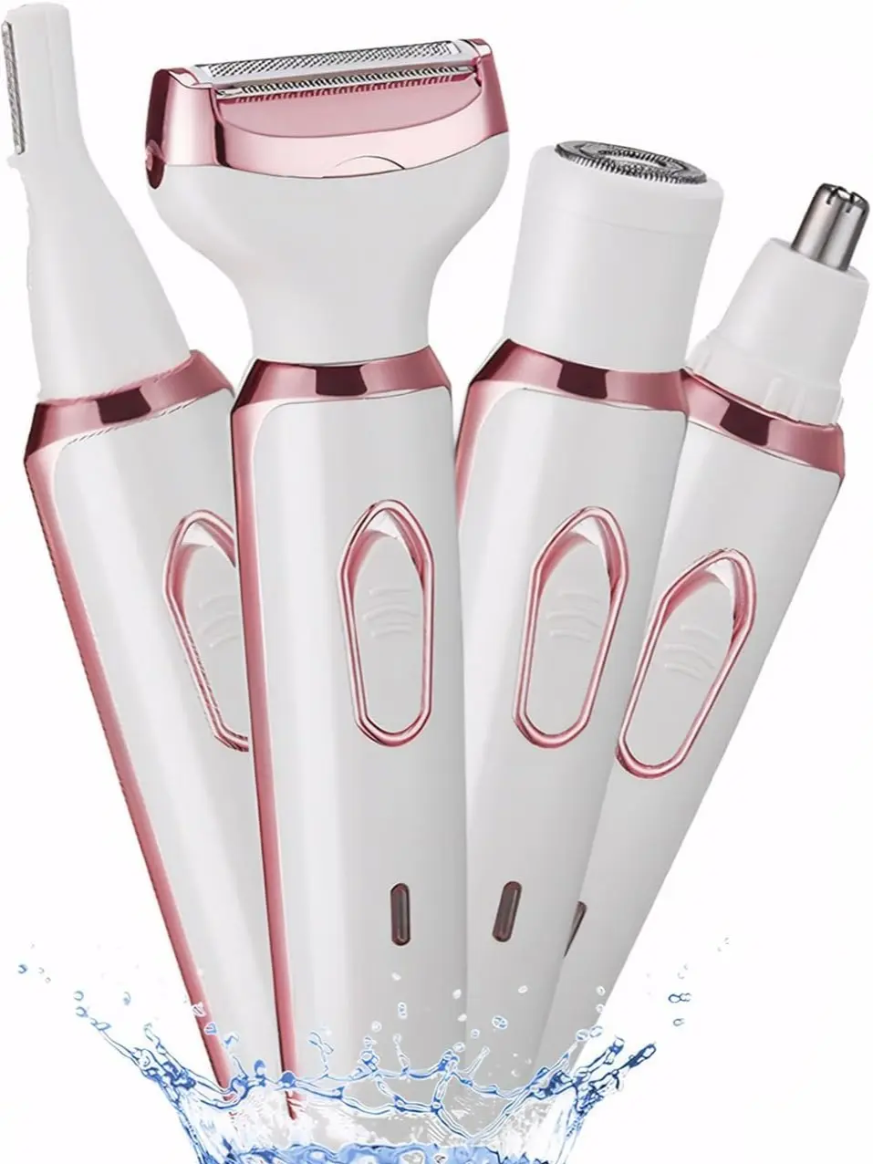 Electric Razors for Women 4-in-1 Facial Hair Removal System with Rose Gold Accents Portable Ladies Shaver for Face Shaver Eyebrow Trim Pubic Bikini Trimmer