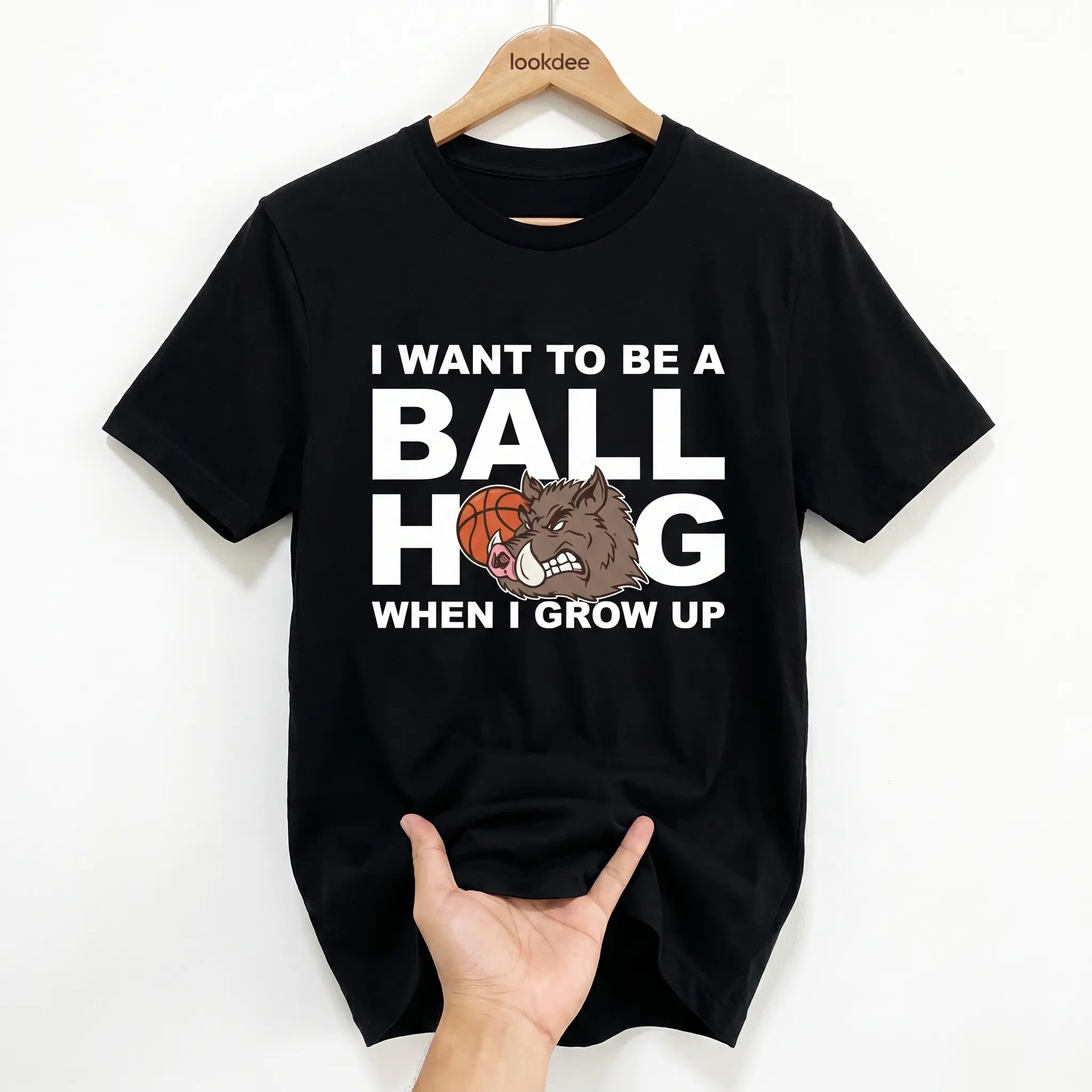 Men's Loose-Fitting 100% Cotton T-Shirt, "I Want To Be A Ball Hog" Funny Basketball Digital Graphic, Shortsleeve Rib Crew Neck Top, Casual Menswear, Round Neck, Loose Fit, Print, Ribbed