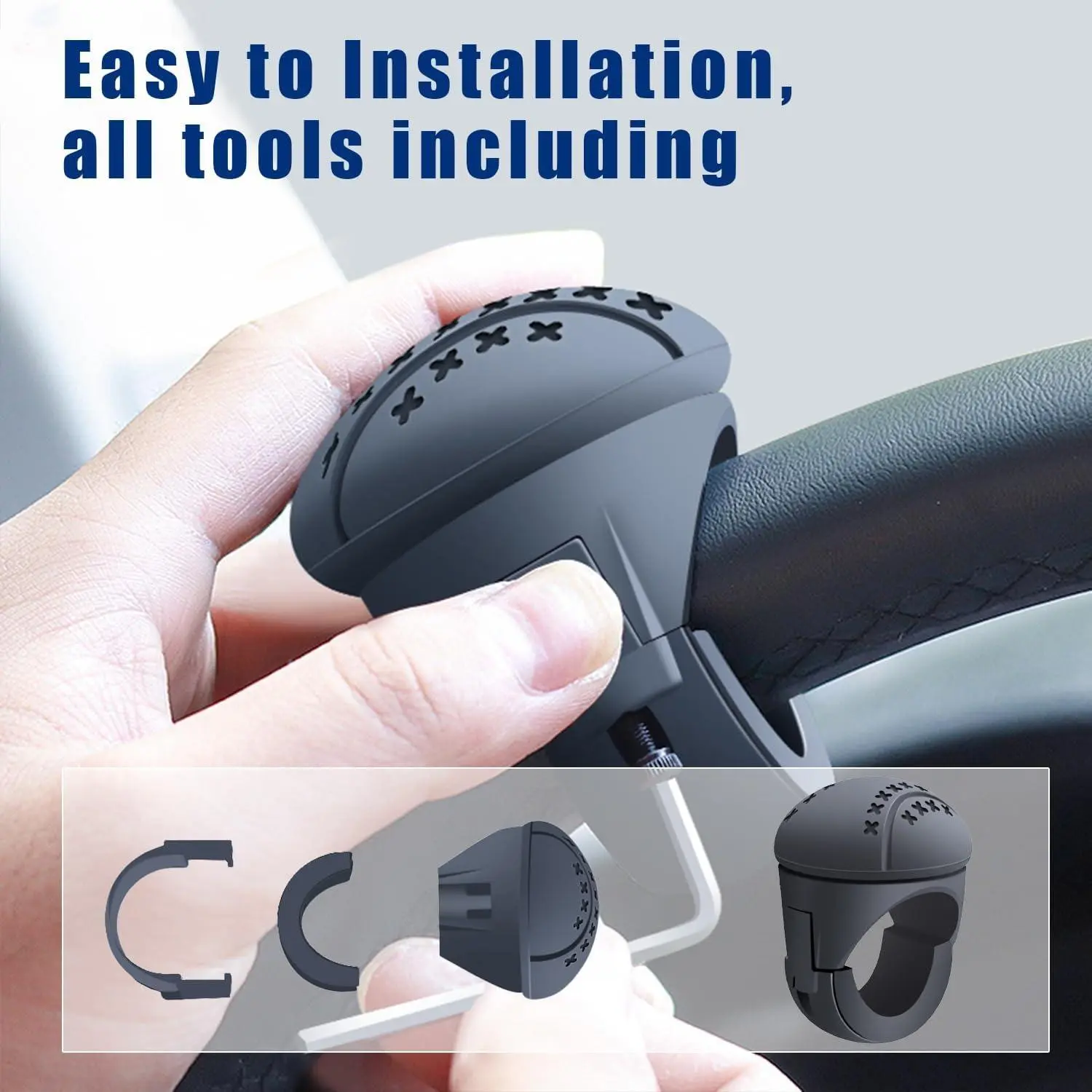 JNNJ Universal Car Steering Wheel Knob with 360 Rotation Non-slip Silicone Spinner Handle Knob Booster Ball for Cars & Lawn Tractors Easy Install Sun Visor Decoration