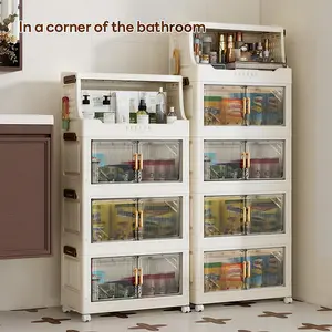 2/3/4/5-Tier Multi-Functional Folding Storage Cabinet—Features open shelves and ample storage space for organizing and storing items in living rooms, bedrooms, closets, kitchens, offices, and dorm rooms—Space-saving and easy-to-assemble storage unit