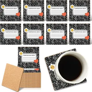 Hushee 48 Pcs Teacher Coasters Teacher Appreciation Gifts in Bulk Composition Notebook Absorbent Coaster Cork Base for Graduation Thank You Teachers Gifts