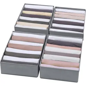 T-shirt Drawer Organizers 4 Packs - 8 Grids Compartment Wardrobe Storage Box for Folded Clothes, Washable Multicolor Organizer