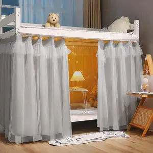Bunk Bed 2-Panel Set, 3-Side Coverage for Bottom Loft, Hook & Rope Included, 47/59 Inch Blackout Dorm Curtains (Grey,59")