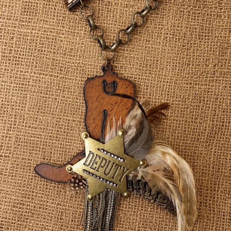 Deputy Western Rustic Boot Feathers Statement Necklace Gypsy South