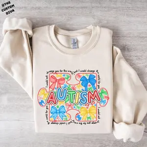 Autism Coquette Bow Sweatshirt, Autism Awareness T-shirt, Mom Sweatshirt, Autism Tee 0