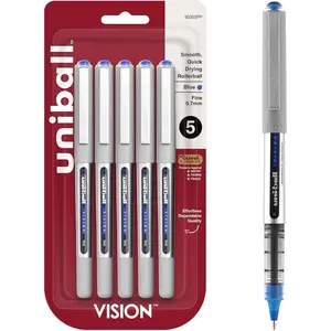 Uniball Vision Rollerball Pens, Fine Point (0.7Mm), Blue, 5 Pack