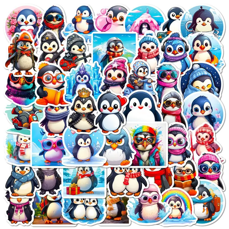 50 Cute Little Penguin Stickers, Adorable Cartoon Graffiti Animal Stickers, Perfect for Kids' Crafts and Decorations, Sticker Set, Animal Scrapbook Decals