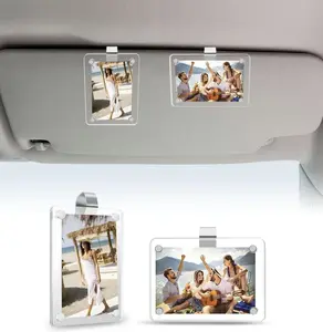 2PCS Acrylic Car Sun Visor Photo Frame Clip, Unique Gift for Couples, Wallet Photo Holder, Stylish Automotive Accessory, Car Accessories, Magnetic Universal Fit Holds 6x9 Photos Decor Ideal Gift for Couples Family