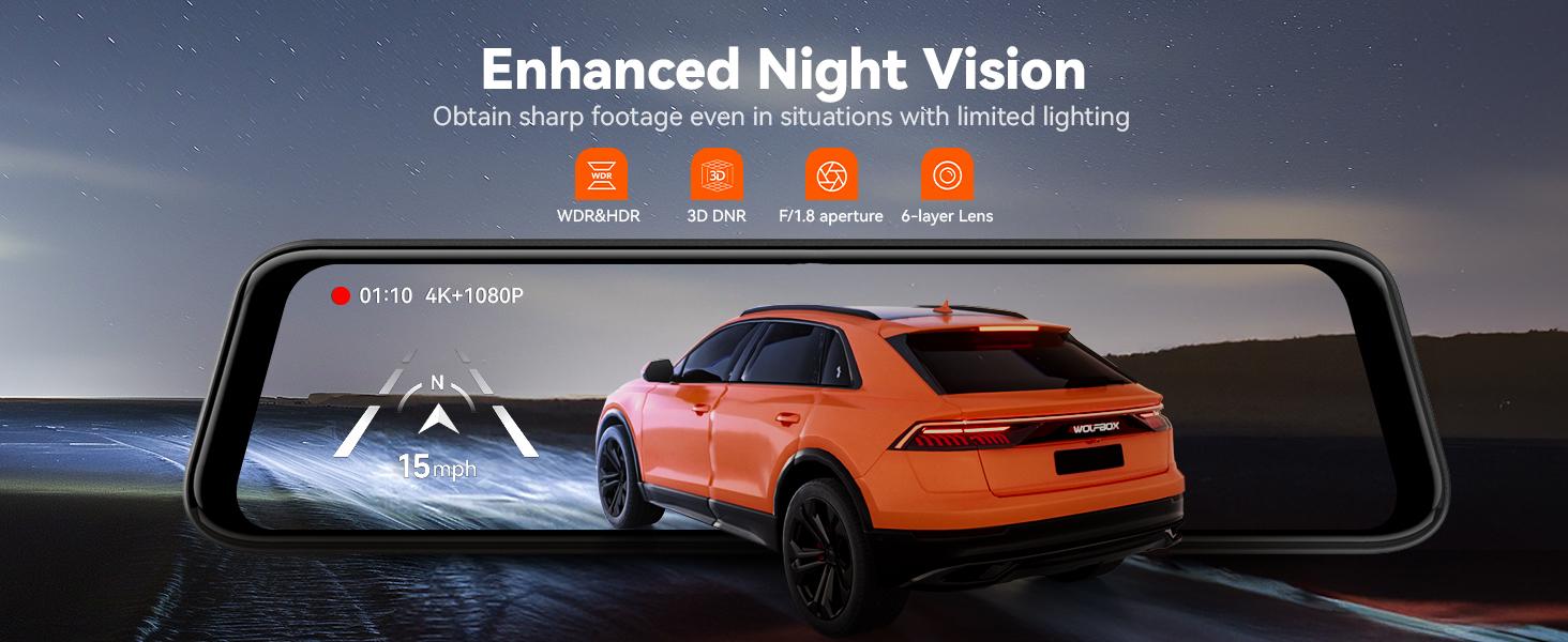 WOLFBOX G850 PRO 4K Mirror Dash Cam with ADAS and BSD, Smart Rear View Mirror with 5.8GHz WiFi, Voice Control, 12 inches Camera Includes 64GB Card, GPS, G-Sensor, Loop Recording Hd Driving Recorder Automotive Video Recorder TikTokShopHolidayHaul