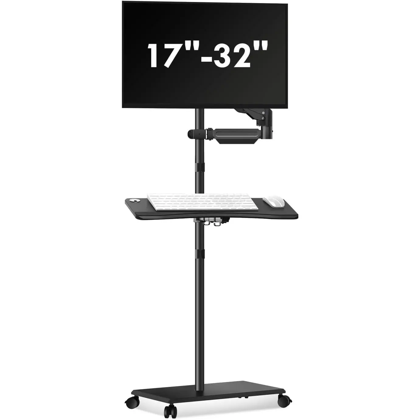 suptek Mobile Desk Workstation with Monitor Mount for up to 32" Screen, Rolling Computer Cart on Wheels,Full Keyboard Tray, CPU Holder