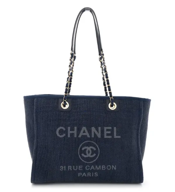 Pre-owned CHANEL Denim Shoulder Bags Woven Straw Raffia Small Deauville Blue 4000029912151 Daisy