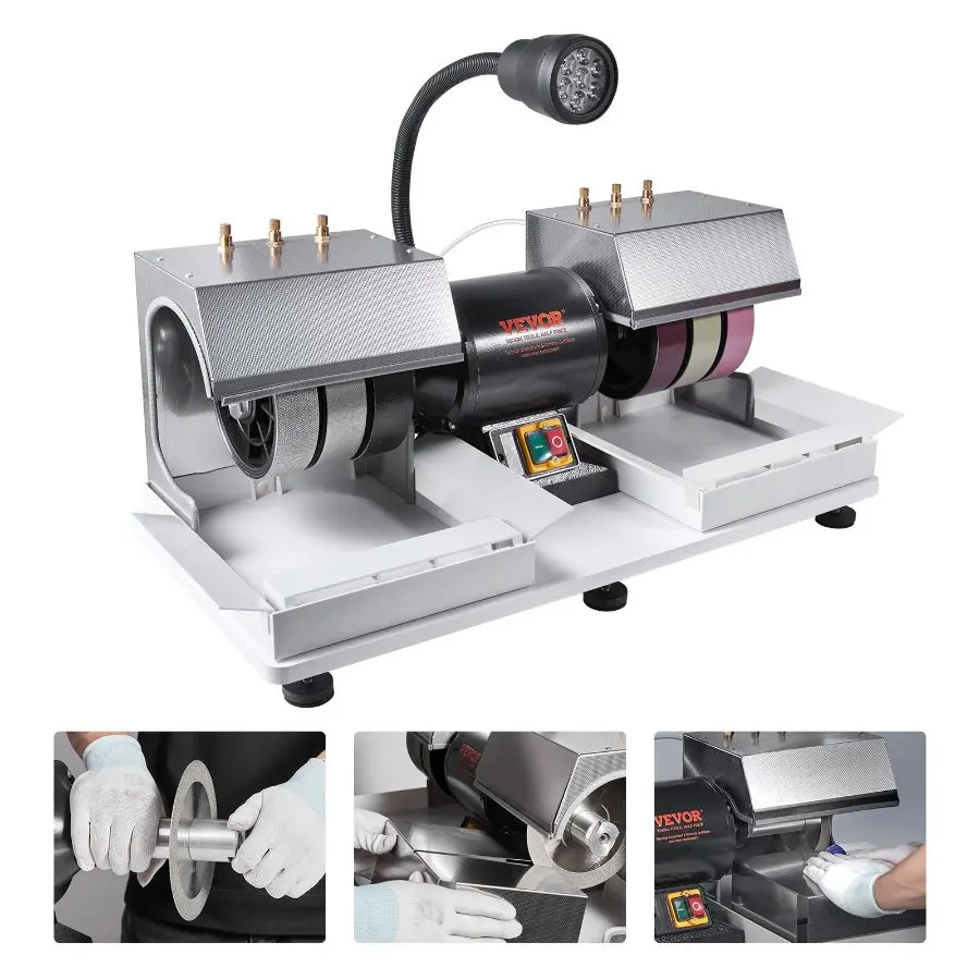 【DealsForYouDays】VEVOR Cabbing Machine, 6 1/4HP 1800rpm Efficient, Lapidary Rock Grinder Polisher With Lamp Water Pump, Gem Faceting Machine, Rock Grinding Machine for Gem Jade Stone, Create Cabochons for Necklaces