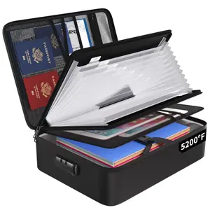 Fireproof File Organizer Bag With 13 Pocket Accordion File Folder,Document Organizer Box With Lock&Labels,Multi-Layer Portable Home Travel Safe Storage Box For Important Documents
