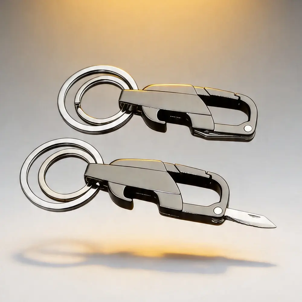 Multi-Tool Keychain, Tactical Zinc Alloy Carabiner for Men, EDC Survival Gear with Retractable Knife and Bottle Opener for Camping, Multifunctional Equipment Versatile Tools Portable Hand Tools