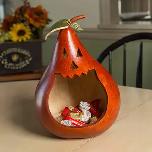 Hand-Crafted Candy Dish Gourd - Jack-O-Lantern Large Candy Dish