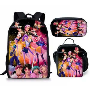 2026 New K-Pop Demon Hunters Demon Hunters Small and Medium School Bag Three-piece Set Backpack Meal Bag Pen Case