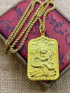 Men's 24k Gold Plated Copper Dragon Pendant Necklace, Necklaces Men, Durable Chain, Perfect Gift for Father's Day, Christmas, Valentine's Day