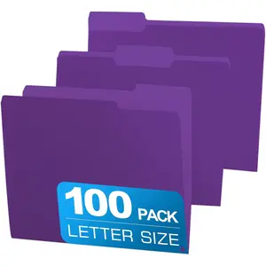 100 Packs Colored Purple File Folders, Letter Size 1/3 Cut Tabs Two-Tone Manila File Folders for Office School Home Document Organization