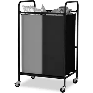 Heavy Duty Rolling Laundry Sorter Cart, 2 Removable 40L Polyester Bags, Lockable Wheels, 50×40×83cm, Space-Saving Organizer for Laundry Room Bathroom Home
