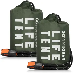 Go Time Gear Survival Life Tent • 2 Person Mylar Emergency Shelter Tube Tent + Paracord • All-Weather Protection for Camping, Hiking, & Survival Kits • Includes Emergency Whistle Go Time Gear