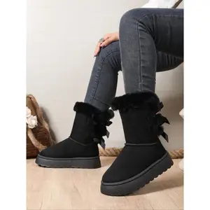 Women's Korean Style Winter Snow Boots, Fleece Lined Thick Sole Mid-Calf Shoes, Above Ankle Below Knee, Fall & Winter Fashion, Winter Warm Boots