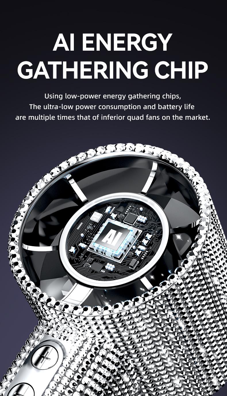 Diamond-Shimmering Luxury Fan-A Portable Handheld Turbo Fan 3 Gear Wind Rechargeable Long Battery Life Hand Fan With Digital Display For Outdoor Activities Travel Office Strong Boosting Output Long Distance Blowing