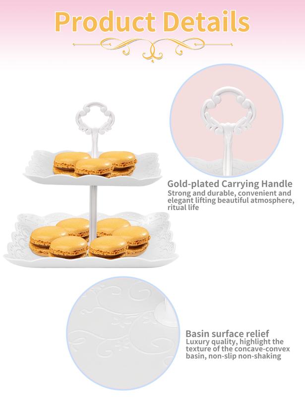 ZUMELER White Plastic 6Pcs Cupcake Stand Set with 3Tier & 2Tier Design for Kitchen Use, Ideal for Weddings, Baby Showers, and Tea Party Organizers Round Rectangle