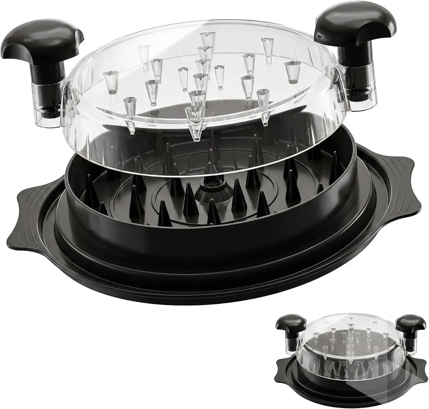 Rotary chicken shredder/vegetable chopper for cooked meat; features a transparent lid, ergonomic design, and non-slip base; easy to clean and dishwasher safe.（10in）