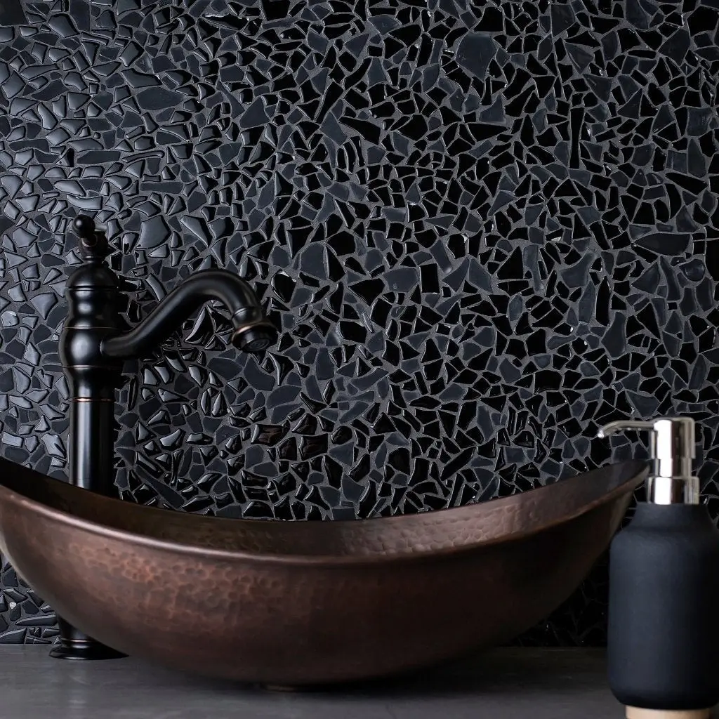 Black 11x11 Glossy Matte Multi-shaped Glass Mosaic Tile (15 Cases, 65.4 sqft/Pallet)