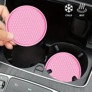 2 Pieces PVC Car Cup Holder Mat Set, Non-Slip Car Accessories for Vehicles, Durable and Easy to Clean